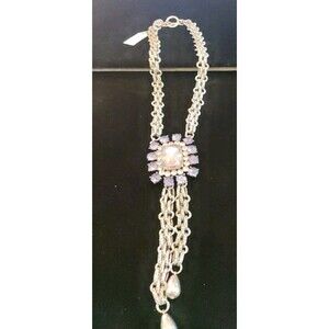 Signed Jessica Simpson Blue & Clear Statement Toggle Necklace 14"